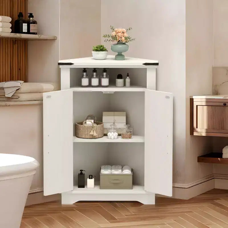 Meuble d'angle rustique avec porte coulissante de style grange, unité de rangement avec étagère réglable pour salle de bain, cuisine, salon, entrée