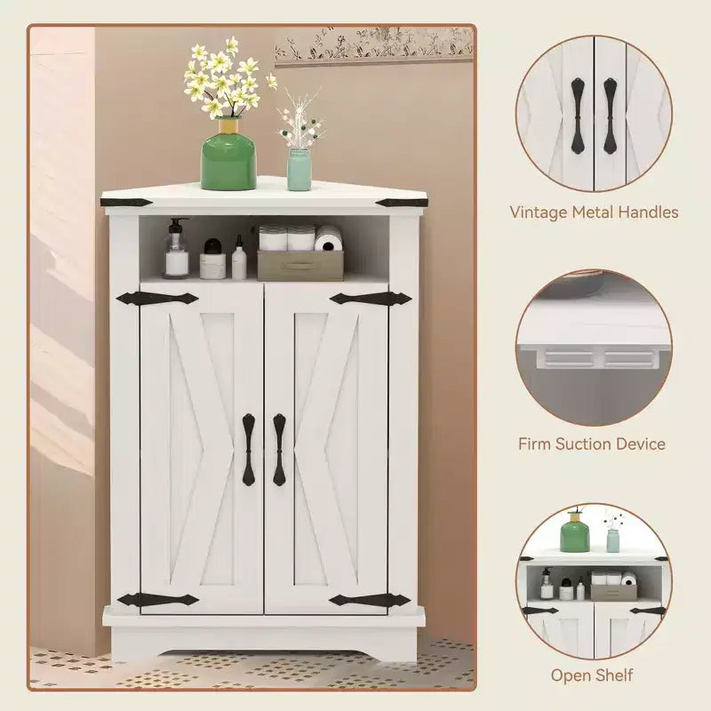 Meuble d'angle rustique avec porte coulissante de style grange, unité de rangement avec étagère réglable pour salle de bain, cuisine, salon, entrée