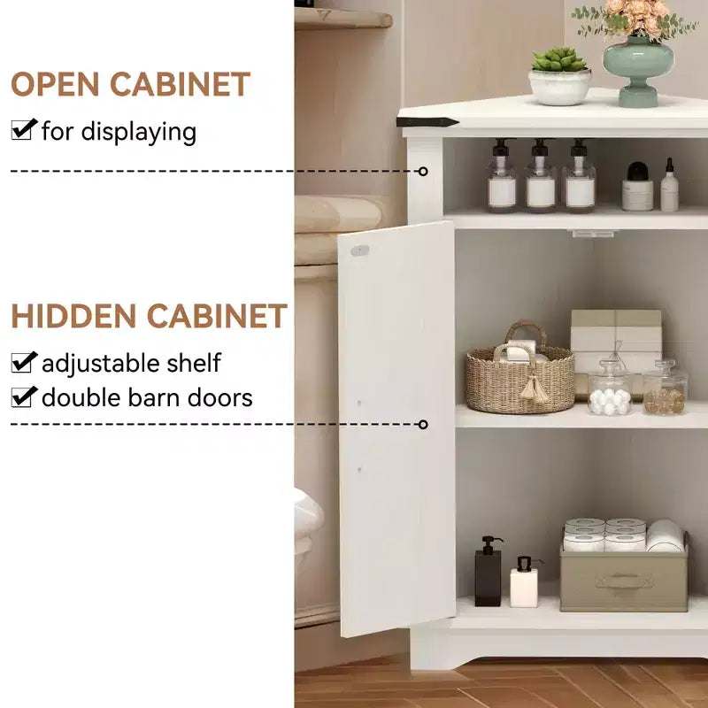 Meuble d'angle rustique avec porte coulissante de style grange, unité de rangement avec étagère réglable pour salle de bain, cuisine, salon, entrée