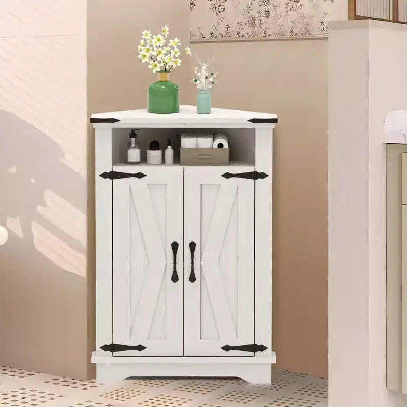 Meuble d'angle rustique avec porte coulissante de style grange, unité de rangement avec étagère réglable pour salle de bain, cuisine, salon, entrée