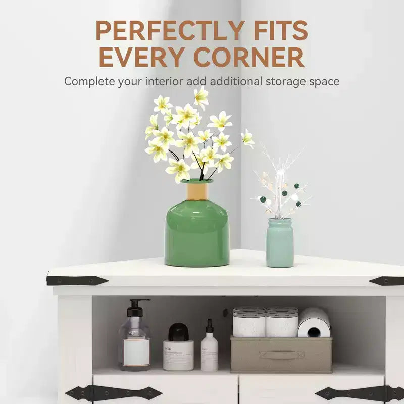 Meuble d'angle rustique avec porte coulissante de style grange, unité de rangement avec étagère réglable pour salle de bain, cuisine, salon, entrée