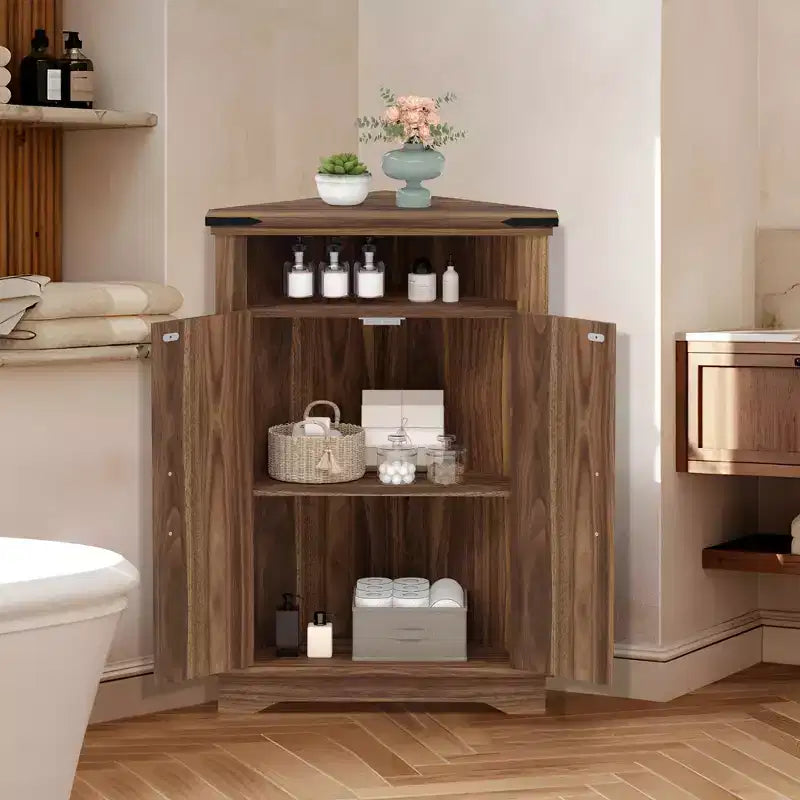 Meuble d'angle rustique avec porte coulissante de style grange, unité de rangement avec étagère réglable pour salle de bain, cuisine, salon, entrée
