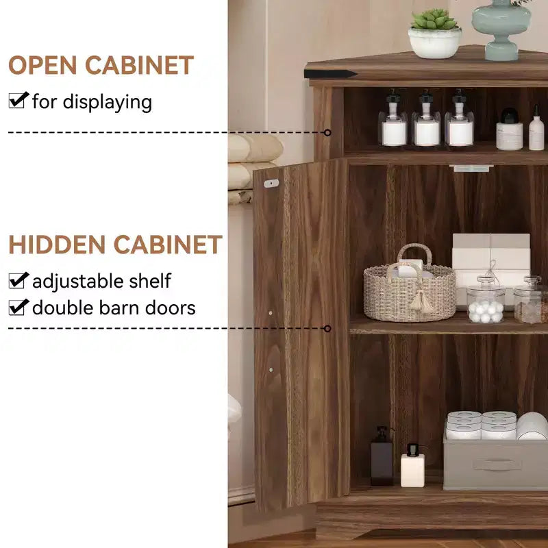Meuble d'angle rustique avec porte coulissante de style grange, unité de rangement avec étagère réglable pour salle de bain, cuisine, salon, entrée
