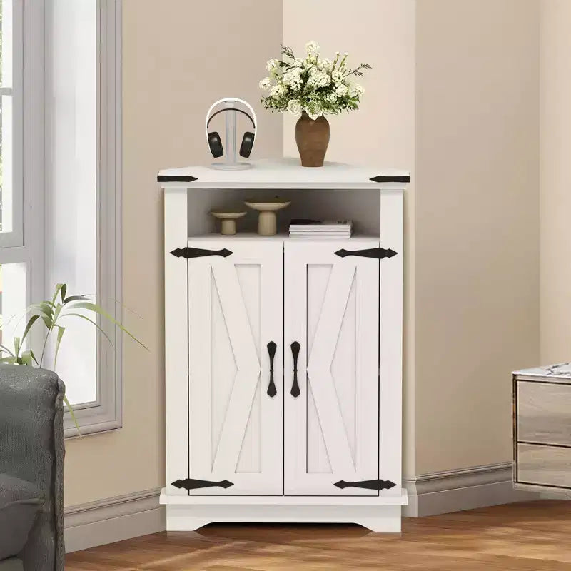Meuble d'angle rustique avec porte coulissante de style grange, unité de rangement avec étagère réglable pour salle de bain, cuisine, salon, entrée
