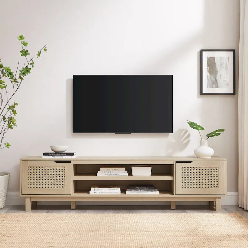 Meuble TV scandinave en rotin synthétique avec porte Middlebrook Designs
