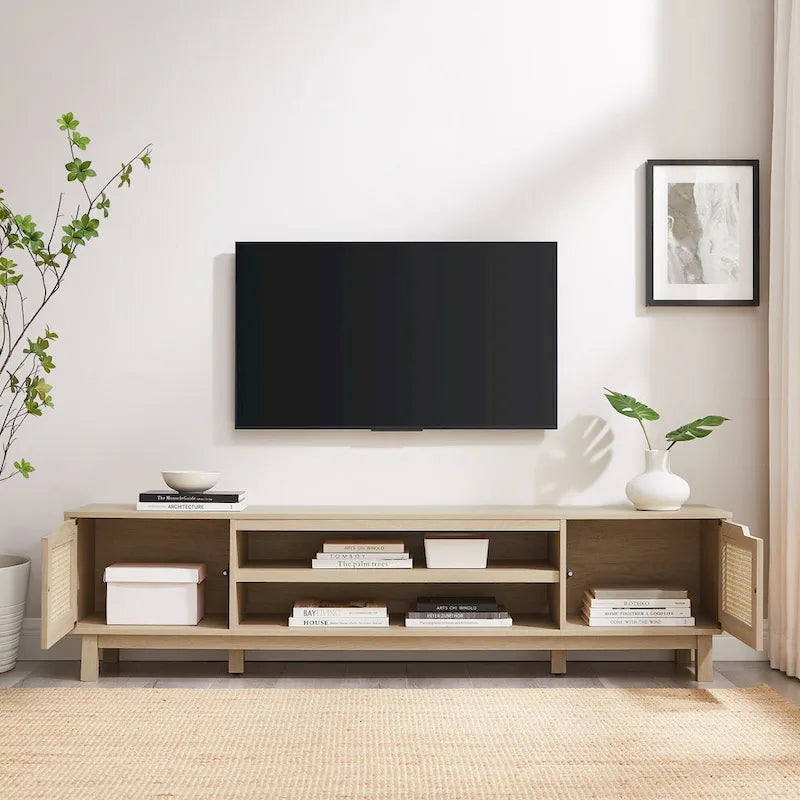 Meuble TV scandinave en rotin synthétique avec porte Middlebrook Designs