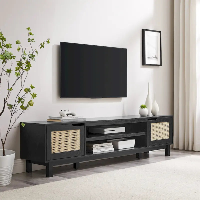 Meuble TV scandinave en rotin synthétique avec porte Middlebrook Designs