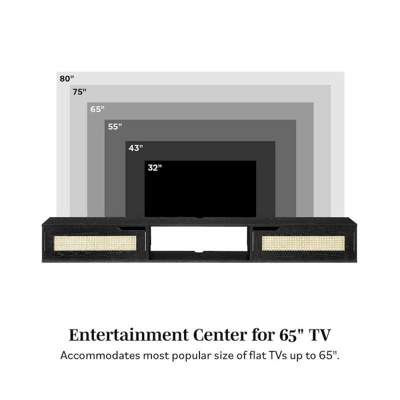 Meuble TV flottant Middlebrook Scandi 70 pouces avec portes en similicuir tressé