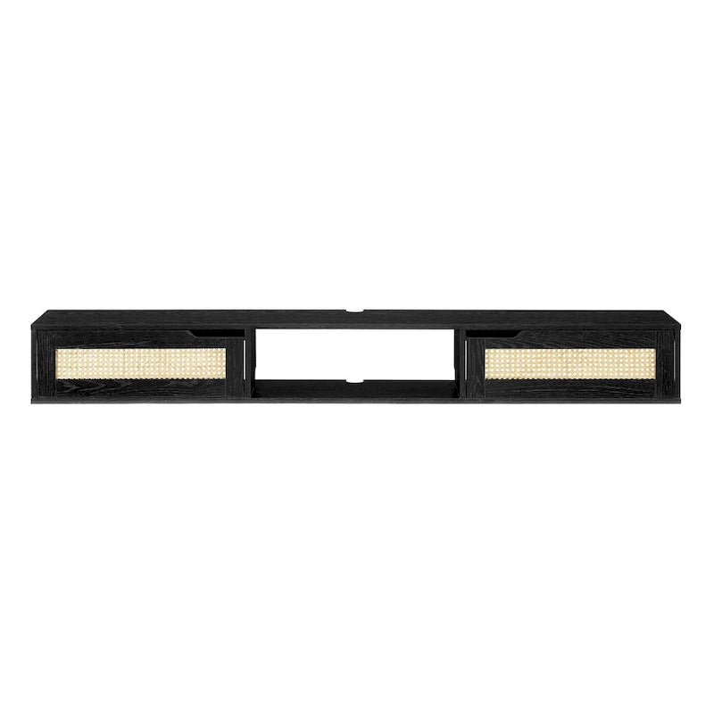 Meuble TV flottant Middlebrook Scandi 70 pouces avec portes en similicuir tressé