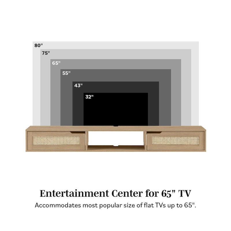 Meuble TV flottant Middlebrook Scandi 70 pouces avec portes en similicuir tressé
