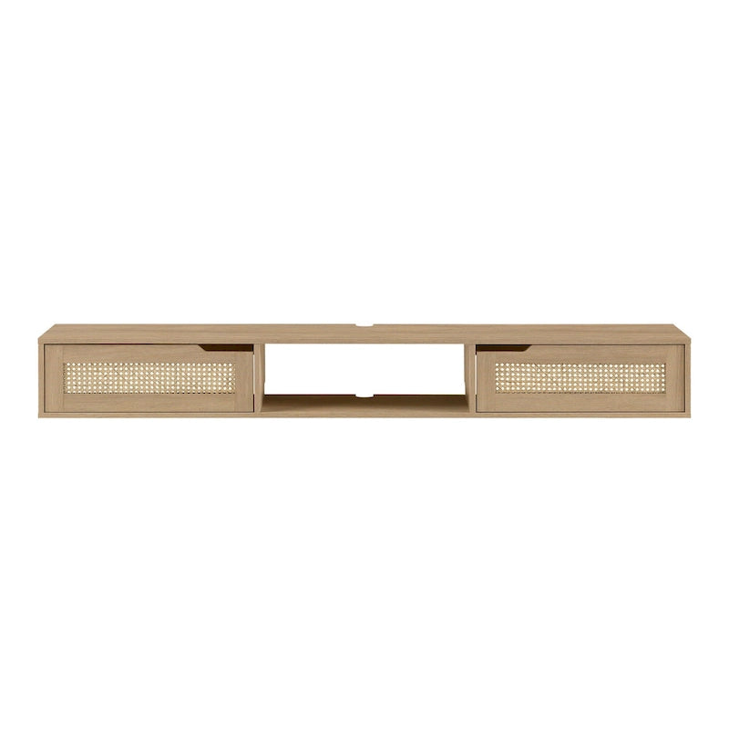 Meuble TV flottant Middlebrook Scandi 70 pouces avec portes en similicuir tressé