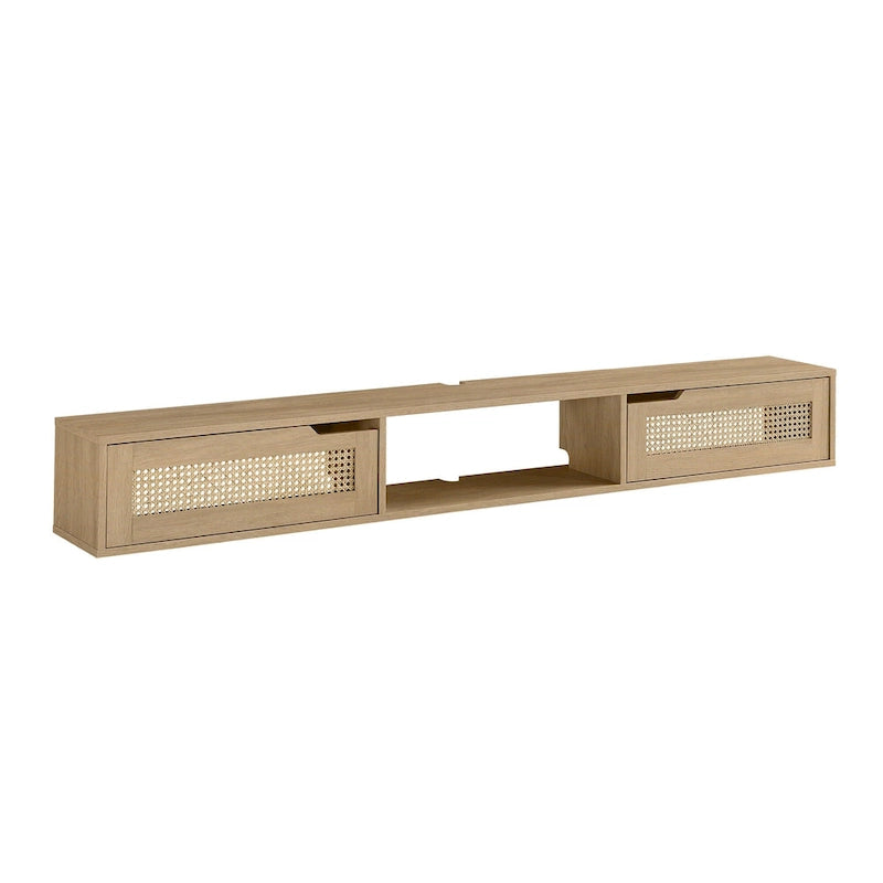 Meuble TV flottant Middlebrook Scandi 70 pouces avec portes en similicuir tressé