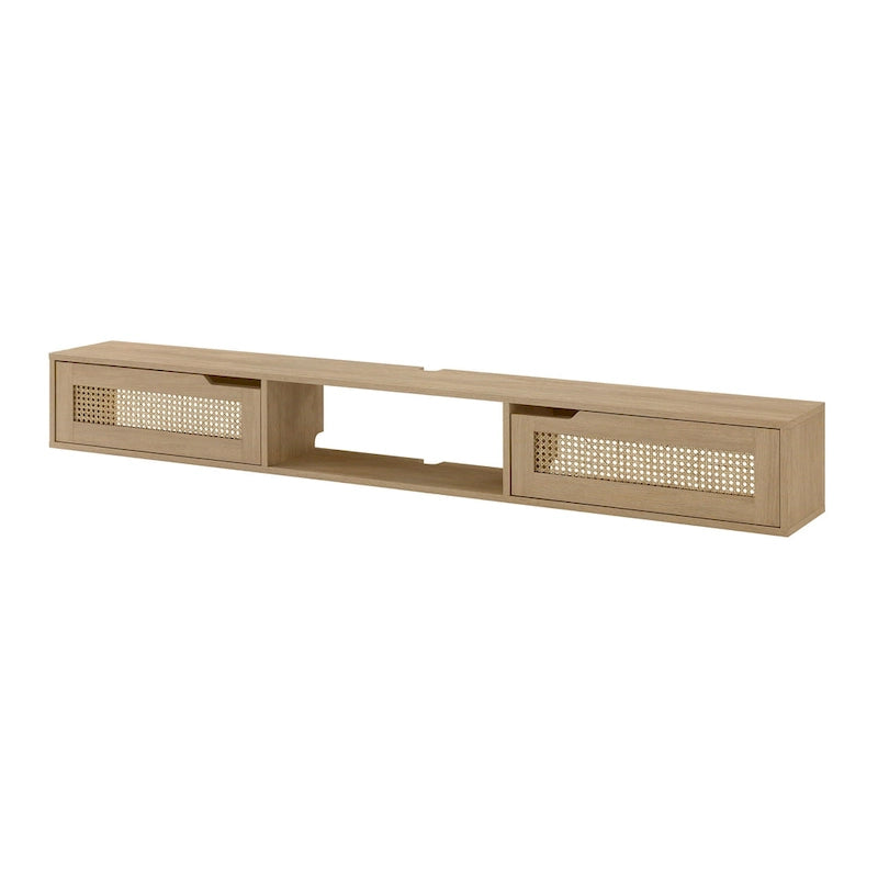 Meuble TV flottant Middlebrook Scandi 70 pouces avec portes en similicuir tressé