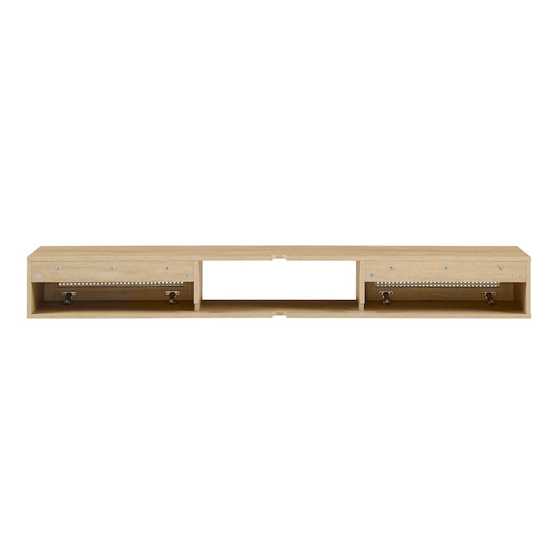 Meuble TV flottant Middlebrook Scandi 70 pouces avec portes en similicuir tressé