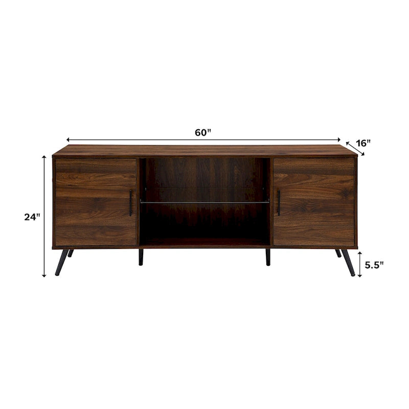 Meuble TV à 2 portes de 60 pouces de style moderne du milieu du siècle Middlebrook