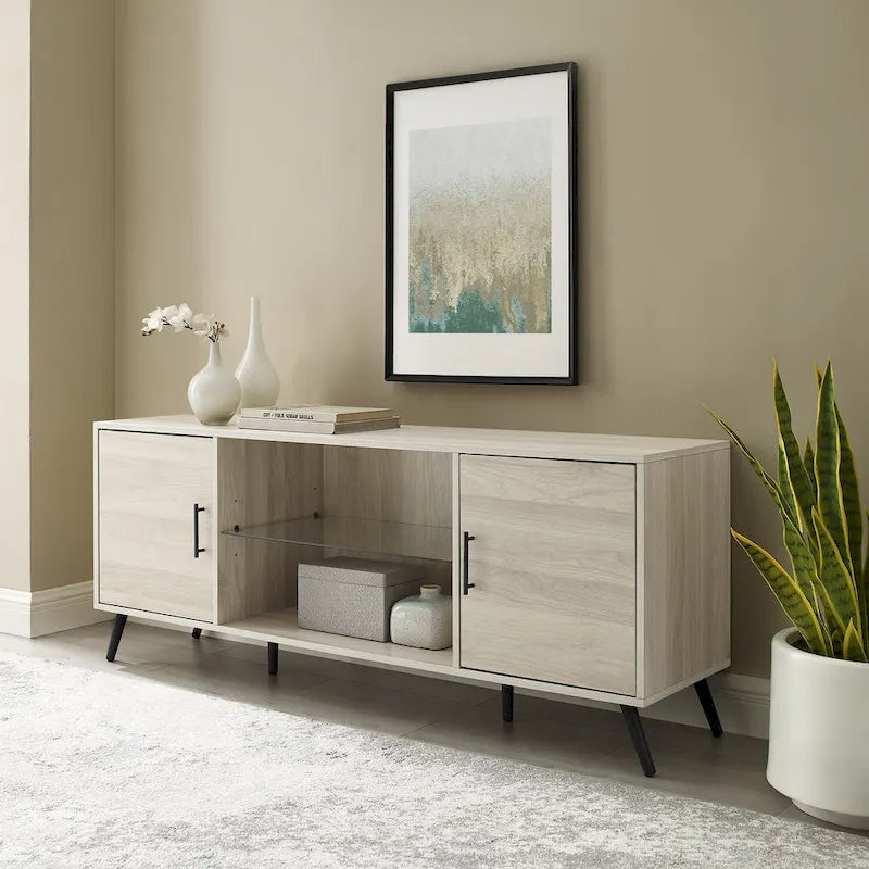 Meuble TV à 2 portes de 60 pouces de style moderne du milieu du siècle Middlebrook