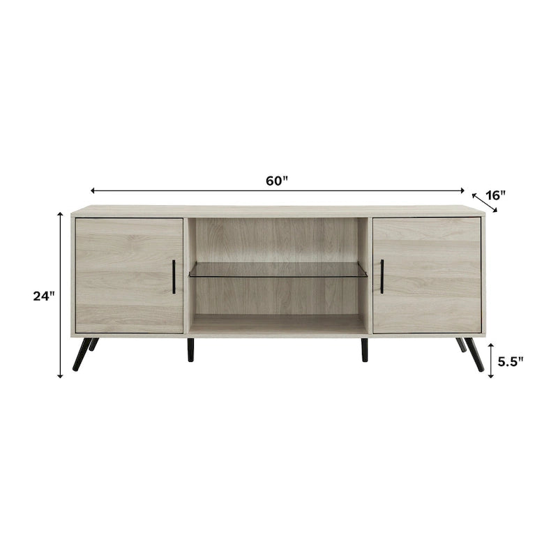 Meuble TV à 2 portes de 60 pouces de style moderne du milieu du siècle Middlebrook
