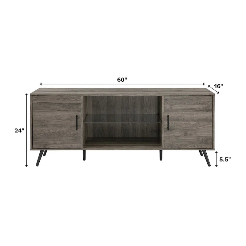 Meuble TV à 2 portes de 60 pouces de style moderne du milieu du siècle Middlebrook