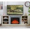 Meuble TV moderne avec foyer électrique de 23 po, grand meuble de rangement TV en fausse pierre empilée