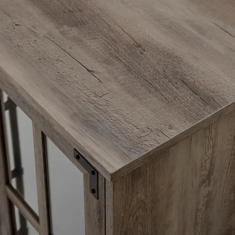 Meuble TV avec portes vitrées à croisillons au style ferme moderne, pour téléviseurs jusqu'à 65 pouces - Chêne rustique