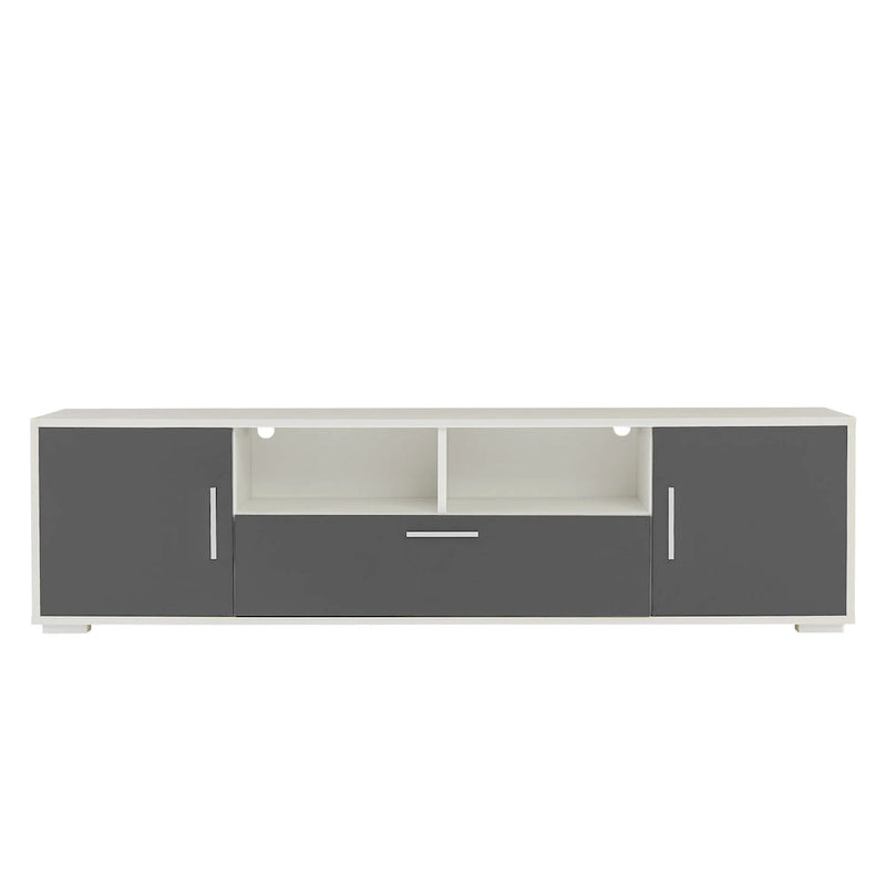 Meuble TV gris de 62,99 po avec lumières DEL, armoires et étagères ouvertes pour téléviseurs jusqu'à 65 po