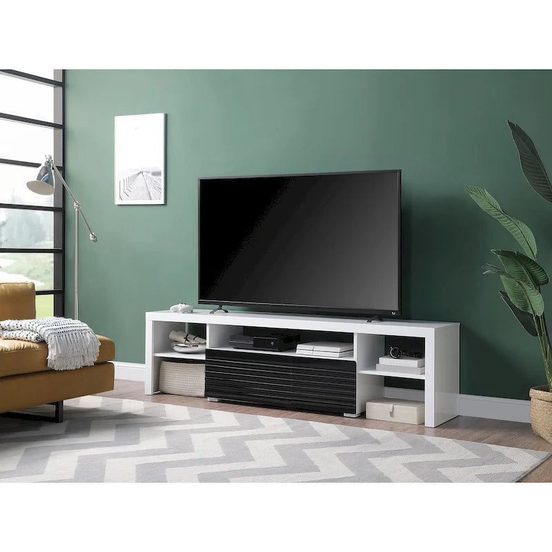 Meuble TV moderne blanc 75 avec tiroir extensible et étagère pour téléviseurs 80