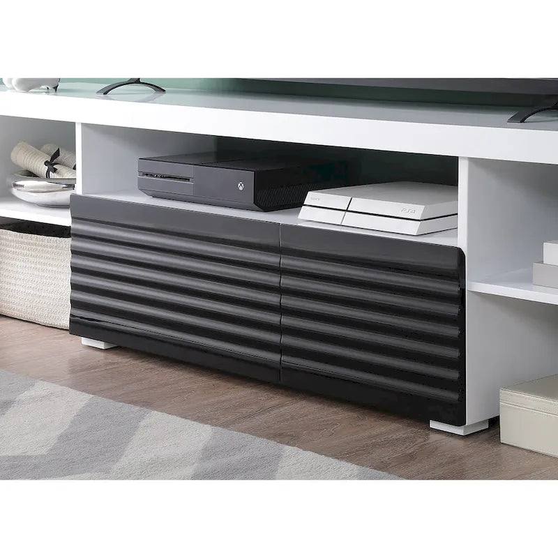 Meuble TV moderne blanc 75 avec tiroir extensible et étagère pour téléviseurs 80