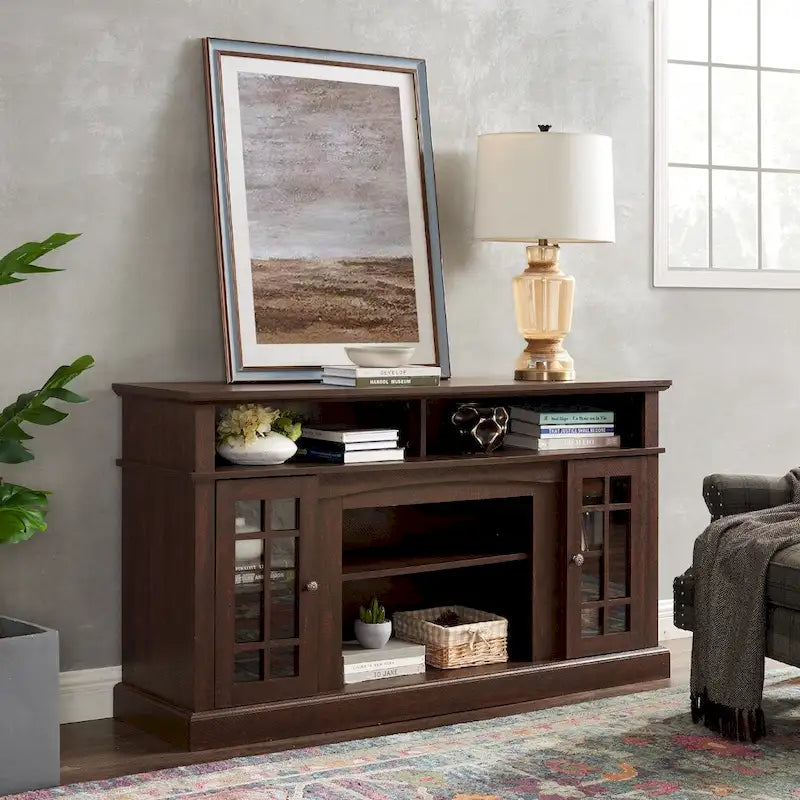 Meuble TV Espresso Classic 58,25 po avec rangement ouvert et fermé pour téléviseurs de 65 po