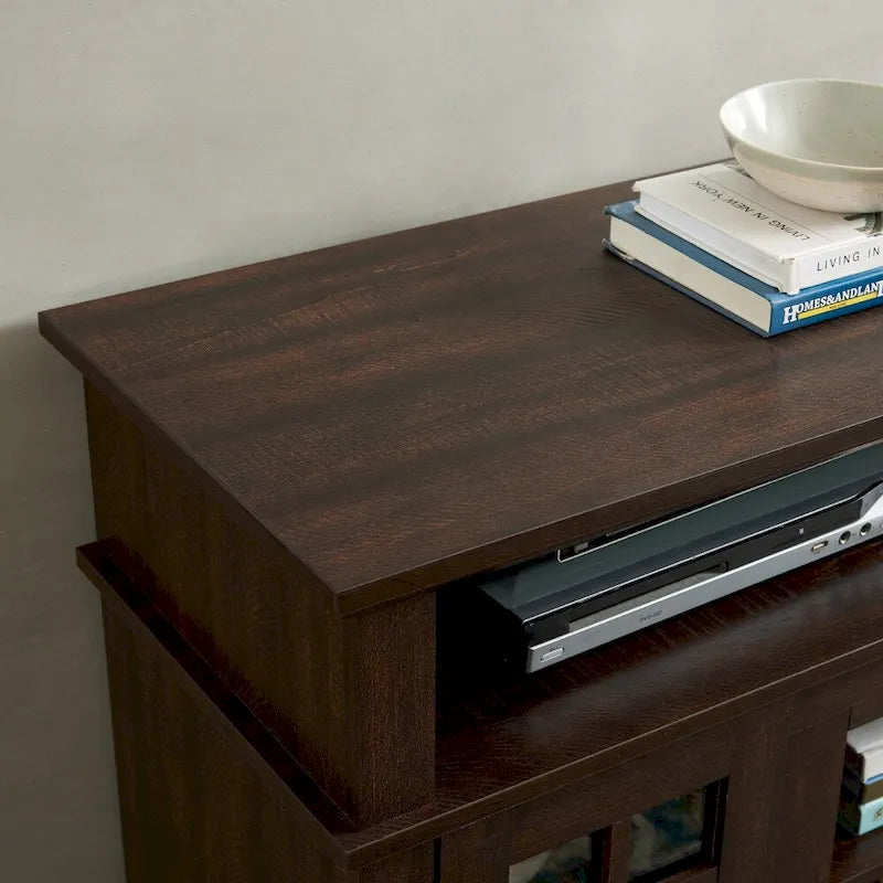 Meuble TV Espresso Classic 58,25 po avec rangement ouvert et fermé pour téléviseurs de 65 po