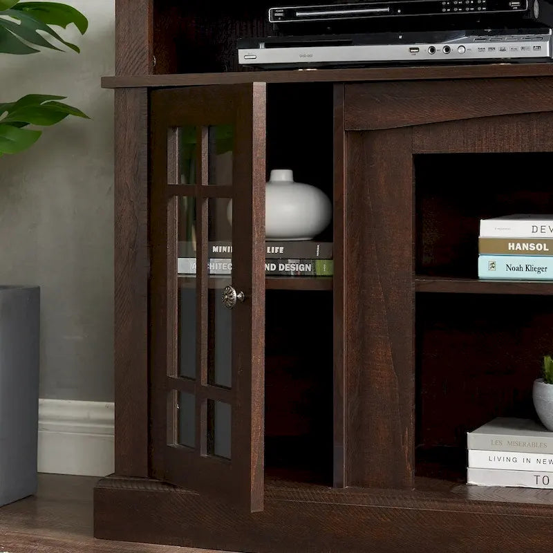 Meuble TV Espresso Classic 58,25 po avec rangement ouvert et fermé pour téléviseurs de 65 po