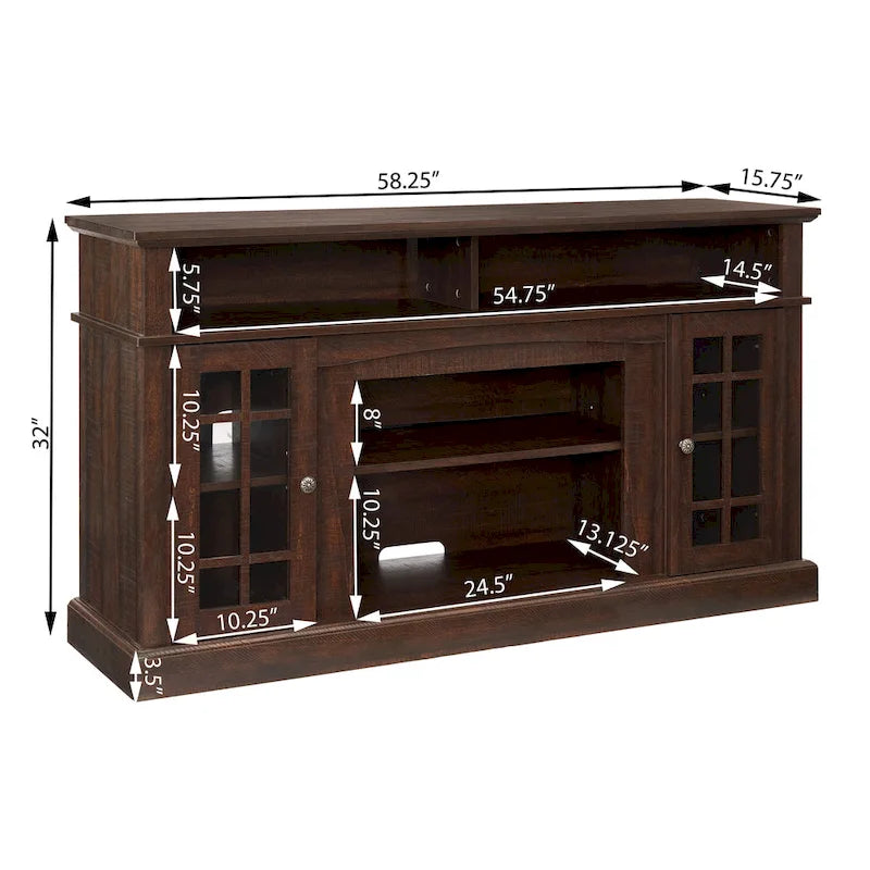 Meuble TV Espresso Classic 58,25 po avec rangement ouvert et fermé pour téléviseurs de 65 po