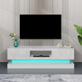 Meuble TV blanc de 63 po avec tiroirs et lumières DEL pour téléviseurs de 65 po