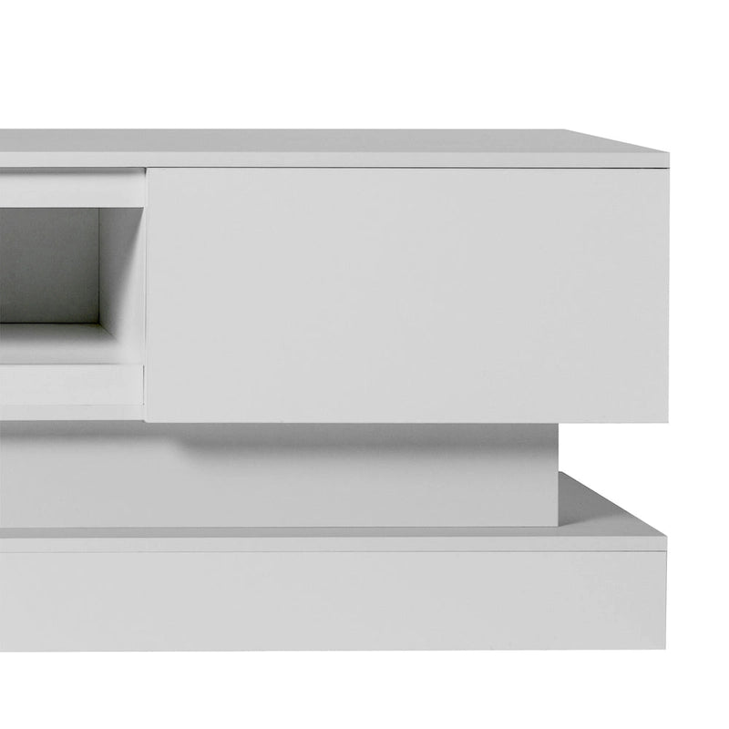 Meuble TV blanc de 63 po avec tiroirs et lumières DEL pour téléviseurs de 65 po