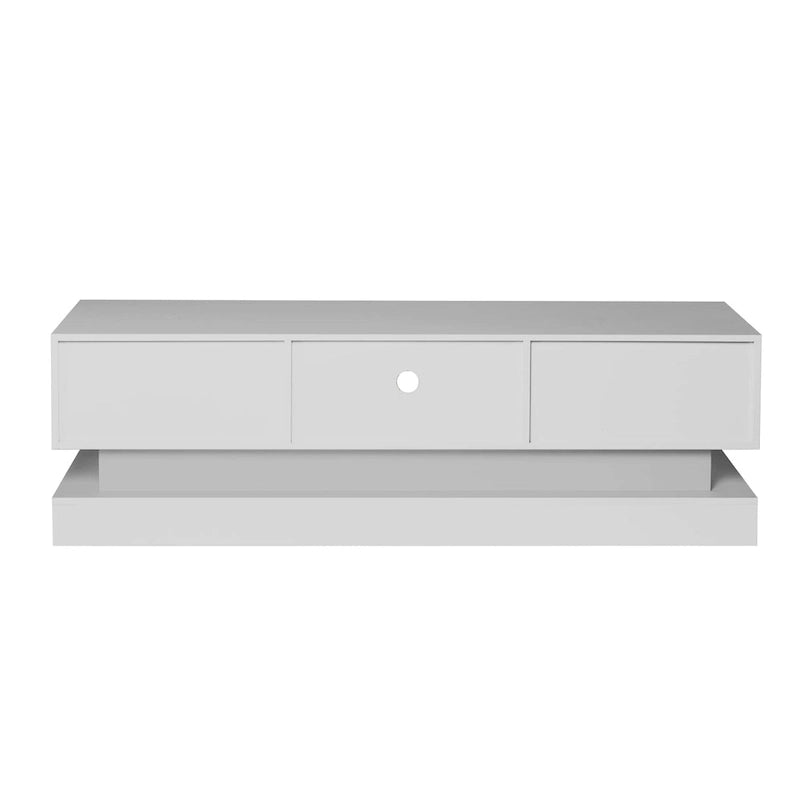 Meuble TV blanc de 63 po avec tiroirs et lumières DEL pour téléviseurs de 65 po