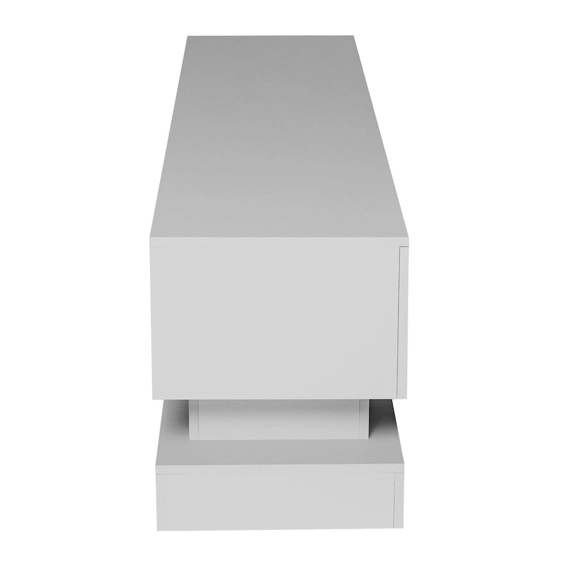 Meuble TV blanc de 63 po avec tiroirs et lumières DEL pour téléviseurs de 65 po