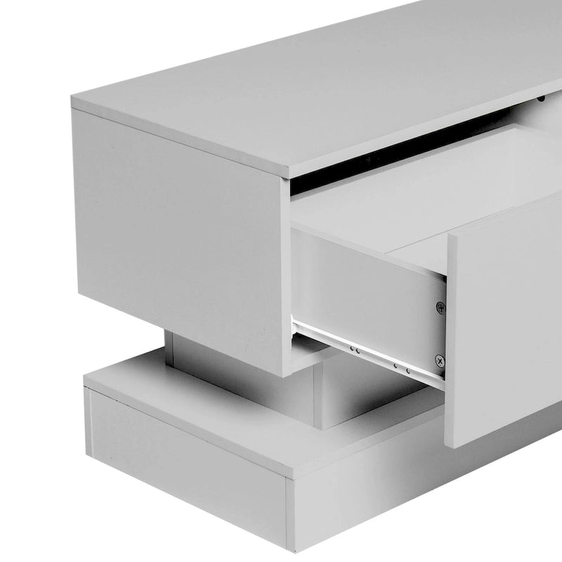 Meuble TV blanc de 63 po avec tiroirs et lumières DEL pour téléviseurs de 65 po