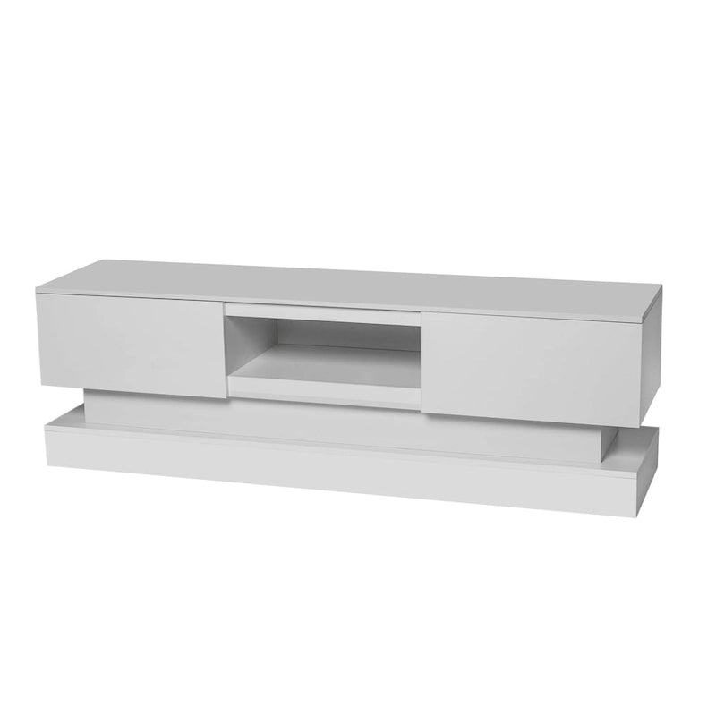 Meuble TV blanc de 63 po avec tiroirs et lumières DEL pour téléviseurs de 65 po