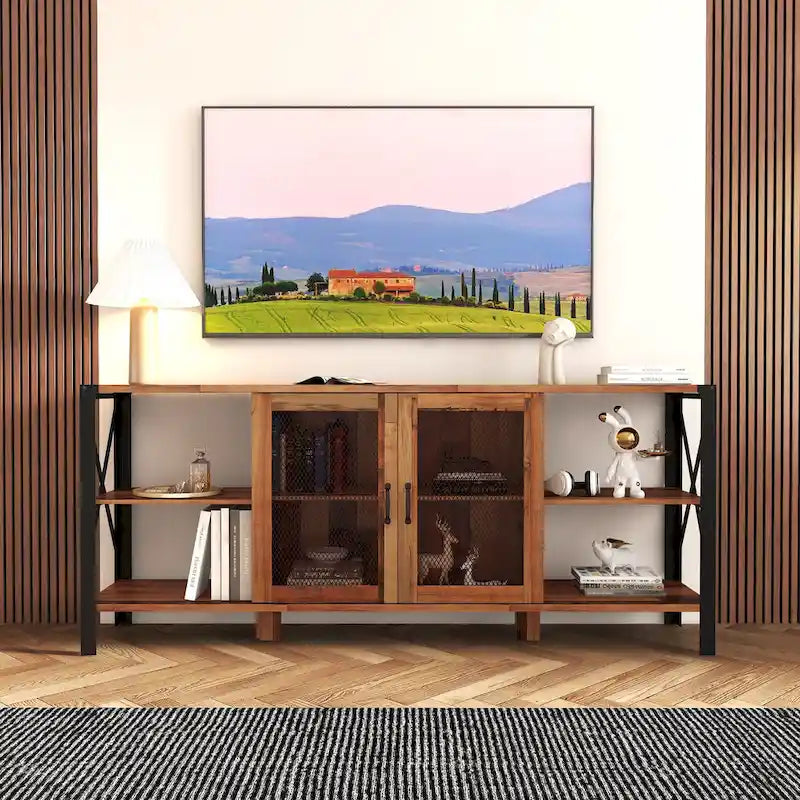 Meuble TV de ferme 70.87 en noyer avec rangement ouvert pour téléviseurs de 70 pouces