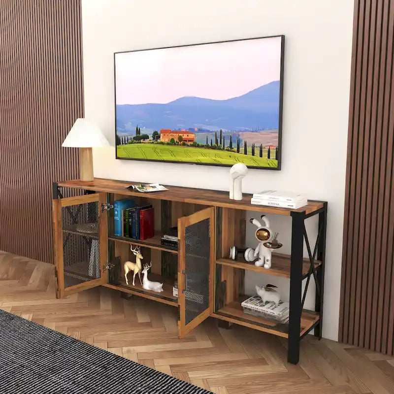 Meuble TV de ferme 70.87 en noyer avec rangement ouvert pour téléviseurs de 70 pouces