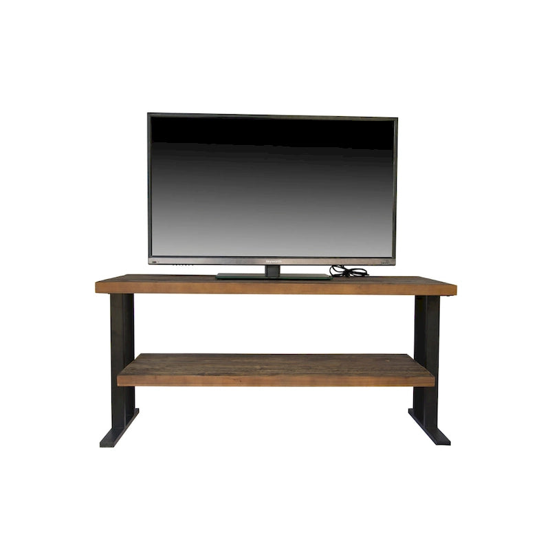 Table console média avec une étagère pour votre intérieur, en bois de récupération naturel et finition noire