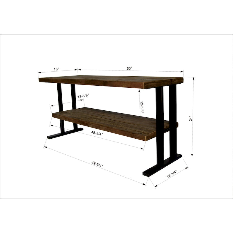 Table console média avec une étagère pour votre intérieur, en bois de récupération naturel et finition noire