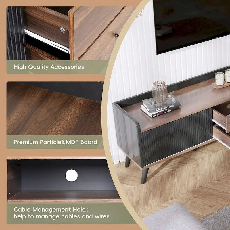 Meuble TV brun foncé noir style moderne milieu de siècle de 160 cm