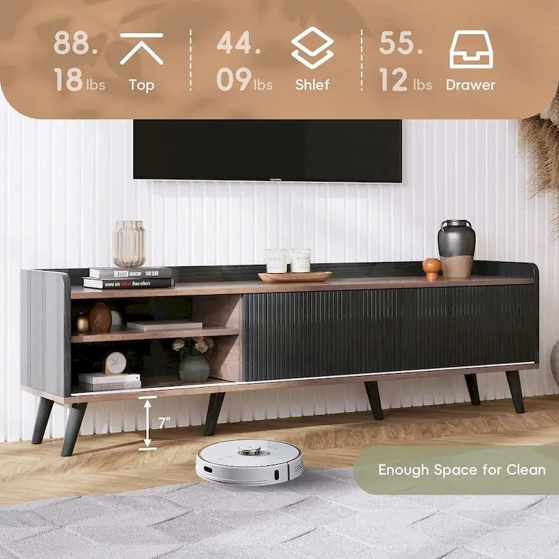 Meuble TV brun foncé noir style moderne milieu de siècle de 160 cm