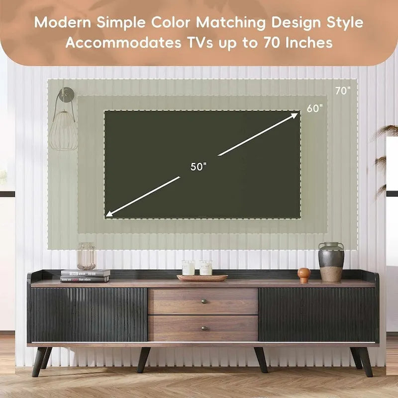Meuble TV brun foncé noir style moderne milieu de siècle de 160 cm