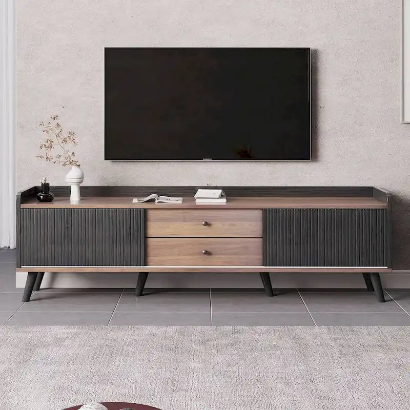 Meuble TV brun foncé noir style moderne milieu de siècle de 160 cm