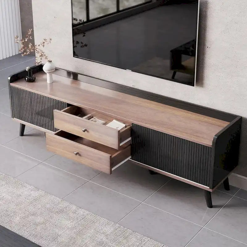 Meuble TV brun foncé noir style moderne milieu de siècle de 160 cm