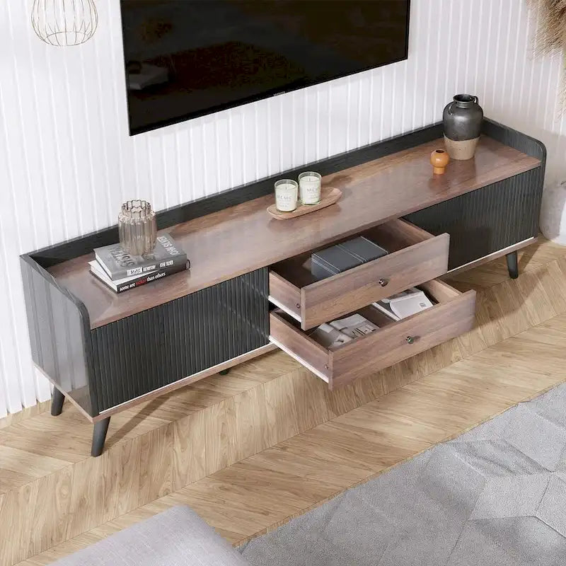Meuble TV brun foncé noir style moderne milieu de siècle de 160 cm