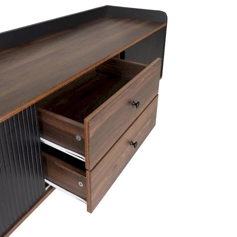 Meuble TV brun foncé noir style moderne milieu de siècle de 160 cm