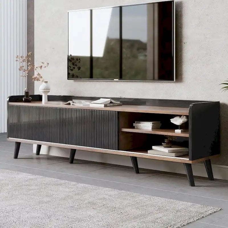 Meuble TV brun foncé noir style moderne milieu de siècle de 160 cm