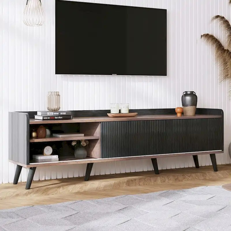 Meuble TV brun foncé noir style moderne milieu de siècle de 160 cm
